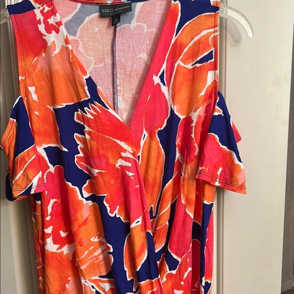 Bold Elements Women's Floral Wrap Top - Orange and Blue - Picture 9 of 11